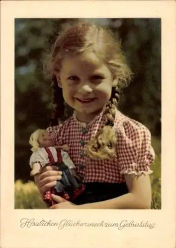 Ak Glückwunsch Geburtstag, Mädchen mit Puppe, Farbaufnahme von Erich Heinemann