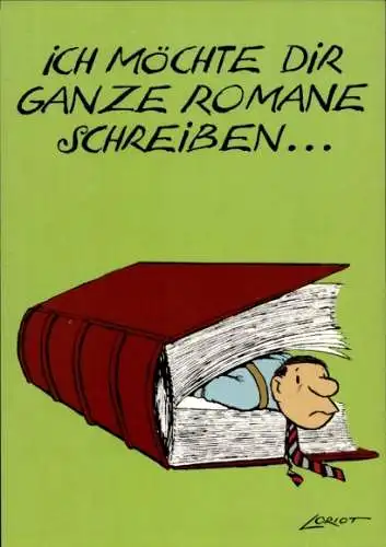 Künstler Ak Loriot, Ich möchte dir ganze Romane schreiben, Mann im Buch eingeklemmt