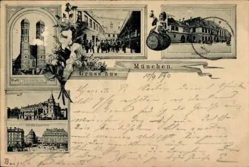 Ak München, Frauenkirche, Platz, Teilansichten