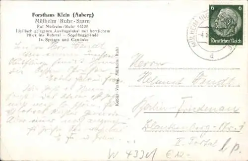 Ak Saarn Mülheim an der Ruhr, Forsthaus Klein, Segelfliegerhalle