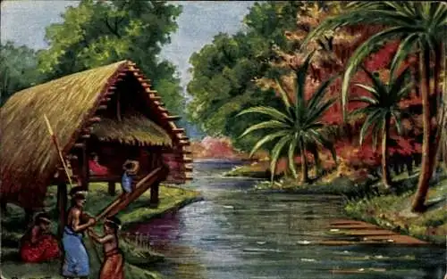Künstler Ak Baumgarten, Fritz, Neumecklenburg Neuirland Papua Neuguinea, Kolonialkriegerdank