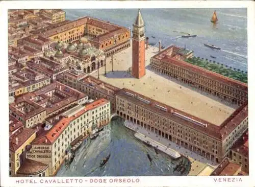 Ak Venezia Venedig Veneto, Hotel Cavalletto, Doge Orseolo, Luftbild