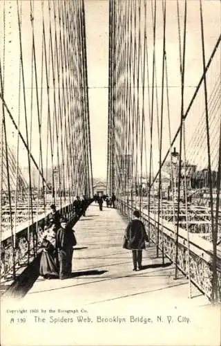 Ak New York City USA, Das Spinnennetz, Brooklyn Bridge