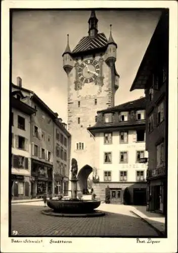 Ak Baden Kanton Aargau Schweiz, Stadtturm