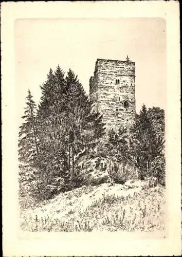 Künstler Ak Breil Brigels Kanton Graubünden, Burg Jörgenberg, Ruine, Waltensburg