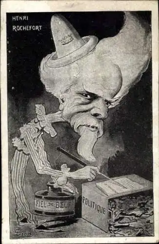 Ak Schriftsteller und Politiker Henri Rochefort, Karikaturen