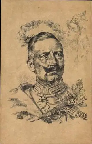 Künstler Ak Kaiser Wilhelm II., 25jh. Regierungsjubiläum 1913, Portrait