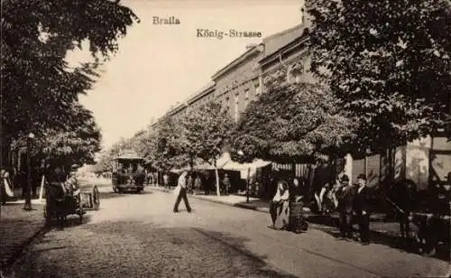 Ak Brăila Rumänien, Königstraße, Straßenbahn