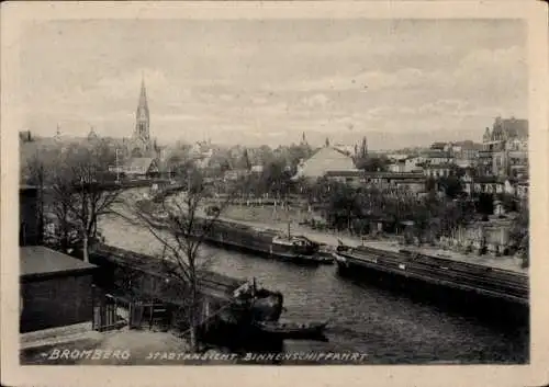 Ak Bydgoszcz Bromberg Westpreußen, Ortspanorama, Binnenschifffahrt