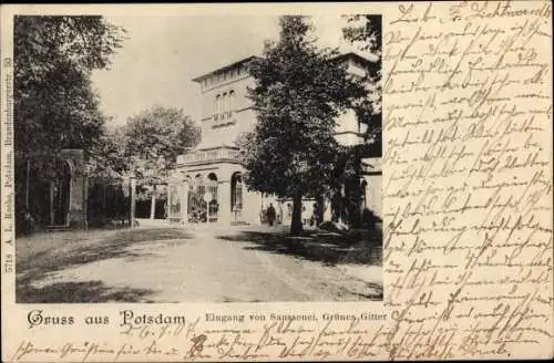 Ak Potsdam in Brandenburg, Schloss Sanssouci, Eingang, Grünes Gitter