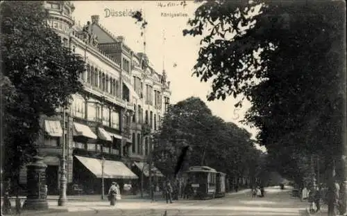 Ak Düsseldorf am Rhein, Königsallee, Straßenbahn, Läden