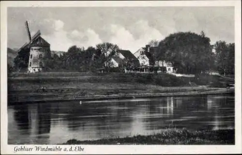 Ak Dresden Gohlis, Gohliser Windmühle, Elbe