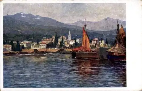 Künstler Ak Lovran Laurana Kroatien, Hafen