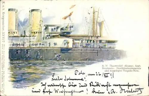 Künstler Litho Österreichisches Kriegsschiff, Kronprinzessin Erzherzogin Stephanie, Turmschiff