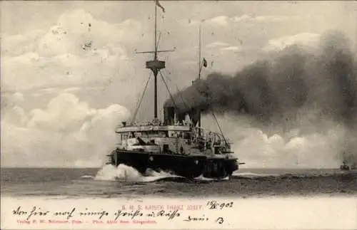 Litho Österreichisches Kriegsschiff SMS Kaiser Franz Josef, Kreuzer, KuK Marine