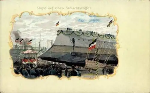 Ak Deutsches Kriegsschiff, Stapellauf eines Schlachtschiffe, Kaiserliche Marine