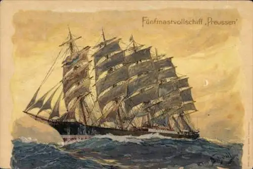 Künstler Ak Bohrdt, H., Fünfmastvollschiff Preußen, Kaiserliche Marine
