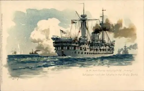 Künstler Litho Bohrdt, Hans, Deutsches Kriegsschiff, SMS Mars, Artillerie Schulschiff, Kieler Bucht