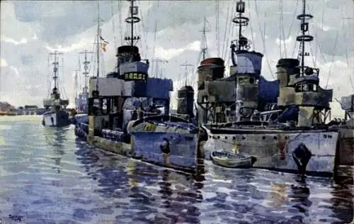 Künstler Ak Seeger, Deutsche Kriegsschiffe, Torpedoboots Halbflottille