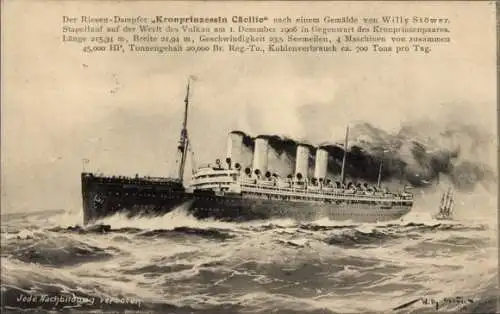 Künstler Ak Stöwer, W., Dampfer Kronprinzessin Cecilie, Norddeutscher Lloyd Bremen NDL