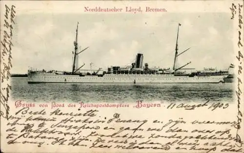 Ak Reichspostdampfer Bayern, Norddeutscher Lloyd Bremen NDL