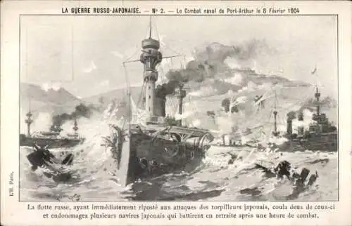 Künstler Ak Kauffmann, Lüshunkou Port Arthur Dalian China, Russisch Japan. Krieg, Seegefecht 1904
