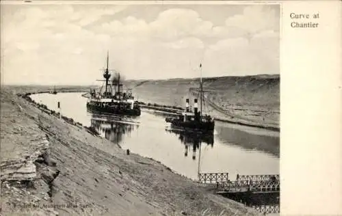 Ak Port Said Ägypten, Panzerschiff, Baustellenkurve, Schlepper