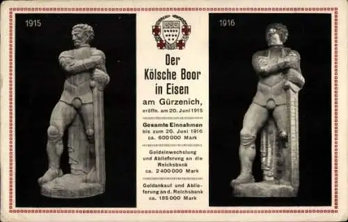 Ak Köln am Rhein, Der Kölsche Boor in Eisen am Gürzenich, Kriegswahrzeichen