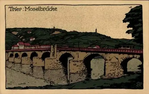 Steindruck Ak Trier in Rheinland Pfalz, Moselbrücke, Brückenpartie