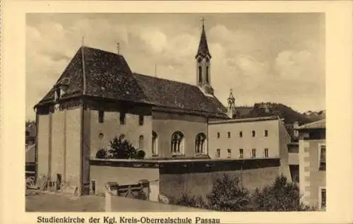 Ak Passau in Niederbayern, Studienkirche, Kgl. Kreis-Oberrealschule