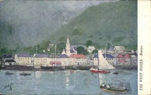 Künstler Ak Roseau Dominica, Ortsansicht