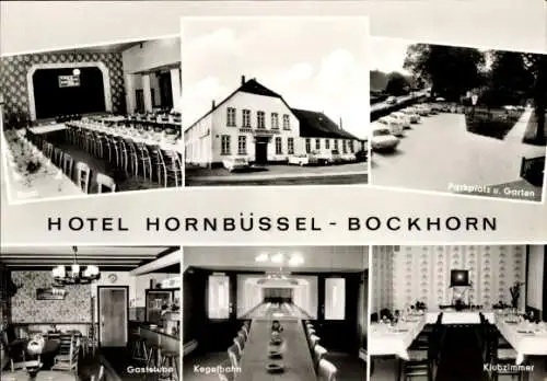 Ak Bockhorn in Oldenburg Friesland, Hotel Hornbüssel, Innenansicht, Kegelbahn