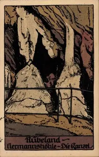 Steindruck Ak Rübeland Oberharz am Brocken, Innenansicht der Hermannshöhle, die Kanzel