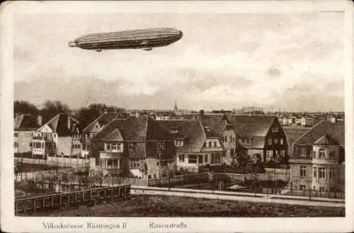 Ak Rüstringen Wilhelmshaven in Niedersachsen, Villenkolonie, Rosenstraße, Zeppelin