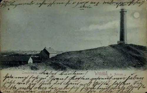 Mondschein Ak Wittdün auf Amrum Nordfriesland, Leuchtturm