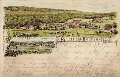 Vorläufer Litho Hahnenklee Bockswiese Goslar im Harz, Totalansicht, 1894