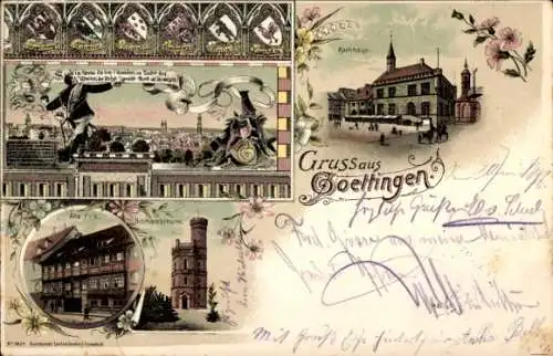 Litho Göttingen in Niedersachsen, Alte Fink, Rathaus, Bismarckturm