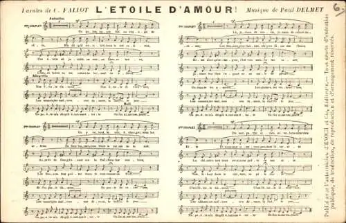 Lied Ak L'Etoile d'Amour, Text von C. Fallot, Musik von Paul Delmet