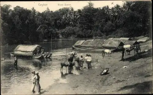 Ak Ceylon Sri Lanka, Flussszene