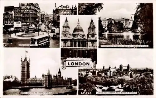 Ak London City England, St. Paul's Cathedral, Piccadilly Circus, Houses of Parliament, Palast