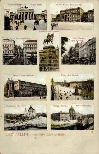 Ak Berlin Mitte, Unter den Linden, Brandenburger Tor, Pariser Platz, Palais Kaiser Friedrich III.