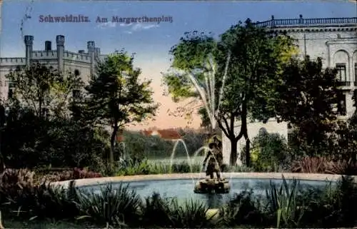 Ak Świdnica Schweidnitz Schlesien, Margarethenplatz, Springbrunnen