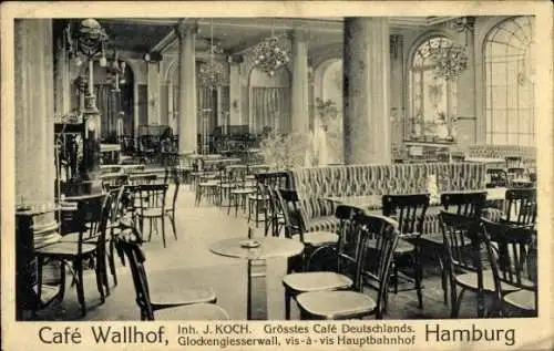 Ak Hamburg Mitte Altstadt, Café Wallhof, Innenansicht, Glockengießerwall