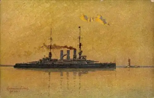 Künstler Ak Deutsches Kriegsschiff, SMS Hannover, Linienschiff