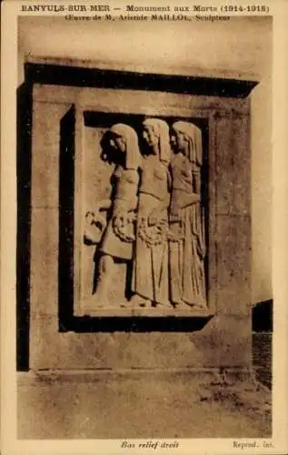 Ak Banyuls sur Mer Pyrénées-Orientales, Monuments aux Morts, Bas relief droit