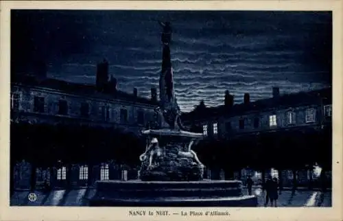 Ak Nancy Meurthe et Moselle, Nachtbild, Place d'Alliance