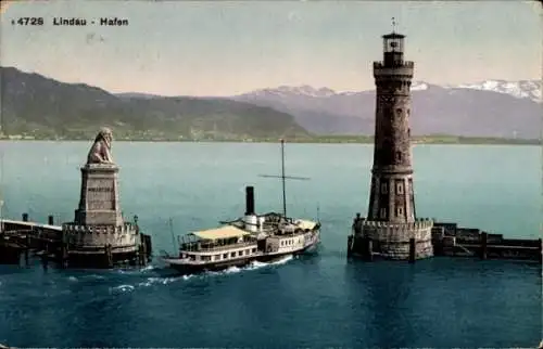 Ak Lindau am Bodensee Schwaben, Hafenausfahrt, Dampfer