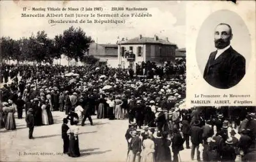 Ak Nîmes Gard, Meeting Viticole de Nimes, Boulevard de la Republique, Marcelin Albert