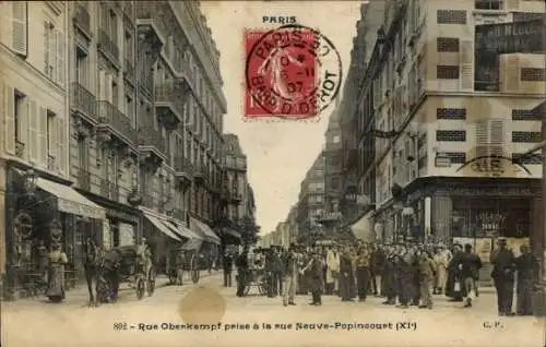 Ak Paris XI, Rue Oberkampf, aufgenommen aus der Rue Neuve Popincourt