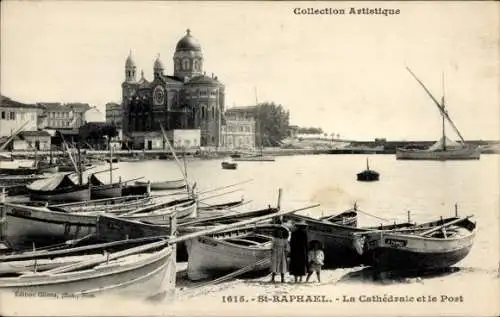 Ak Saint Raphaël Var, Kathedrale, Hafen